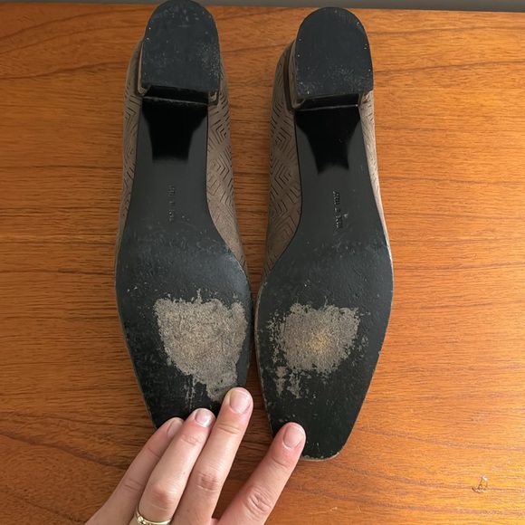 SALVATORE FERRAGAMO Suede Brown Leather Square Toe Pumps - Picture 6 of 9